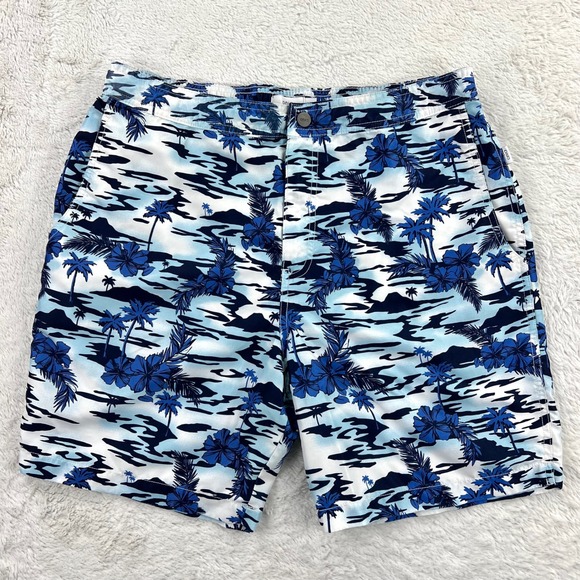 Onia The Calder Floral Swim Trunks Men's Large Blue Hawaiian Tropical Beach - Picture 1 of 12